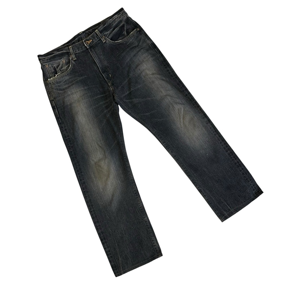 Edwin 505zx Selvedge Straight Denim Jeans Men Fits 35x30.5 Dirty Wash Black Brn